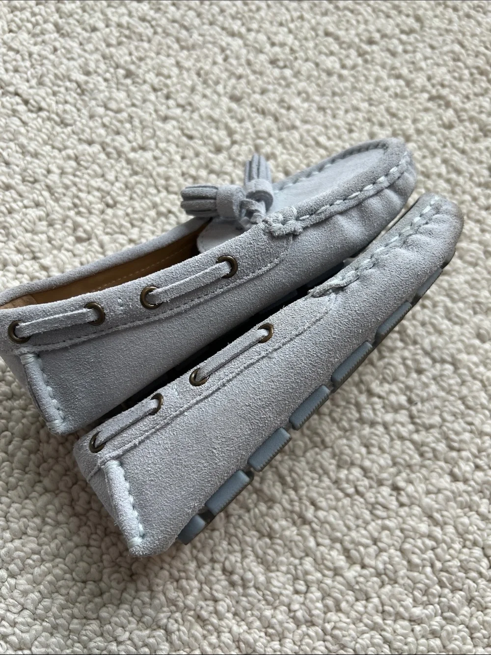 Janie and Jack Light Gray Suede Tassel Moccasins